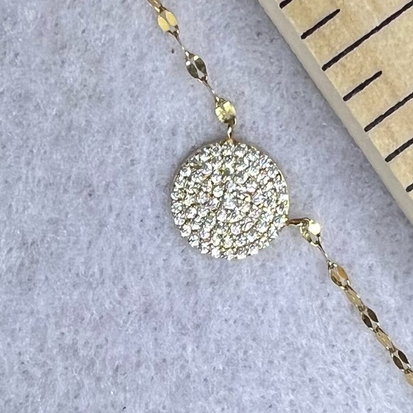 Dainty Fine Circle Reversible Gold/Sparkle CZ Necklace 18” - Picture 13 of 13